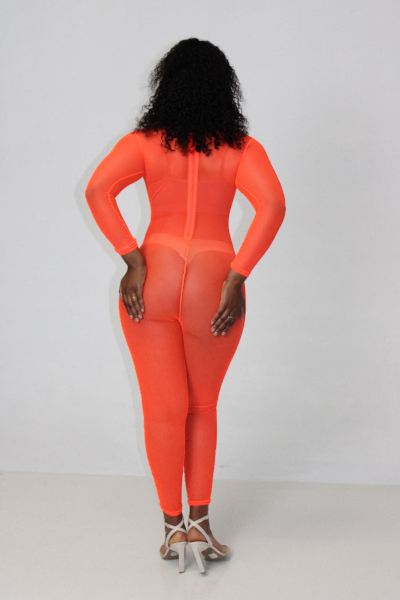 Neon Orange Mesh Jumpsuit