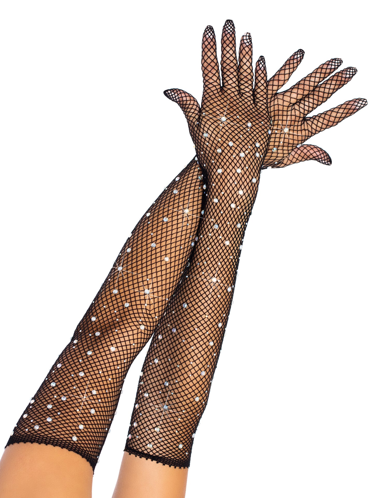 Rhinestone fishnet gloves black