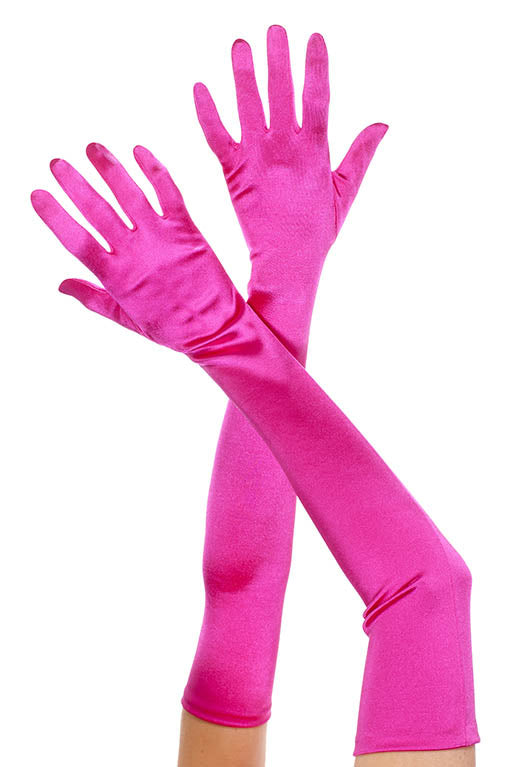 Fuschia pink satin gloves