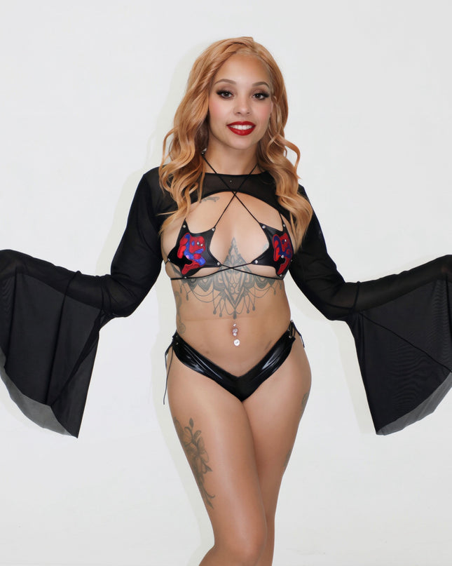 Black mesh bell sleeves