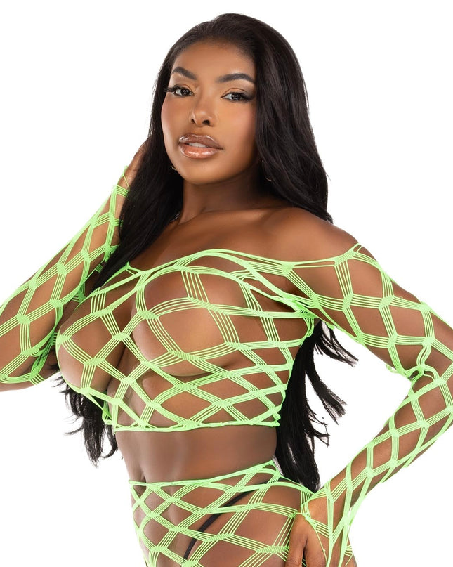 3D Fishnet top Neon Green