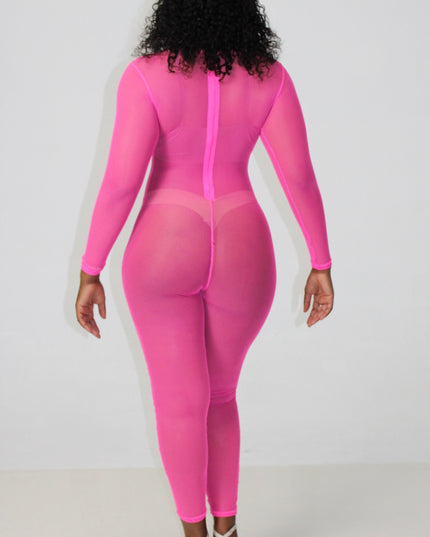 Neon Pink Mesh Jumpsuit