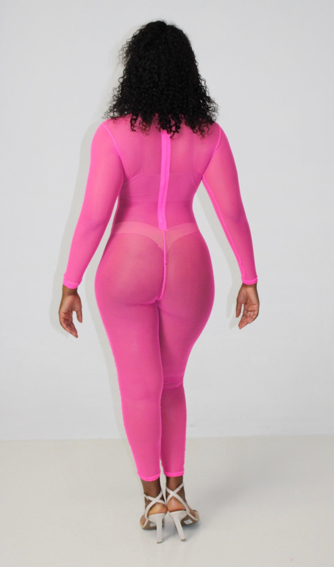 Neon Pink Mesh Jumpsuit