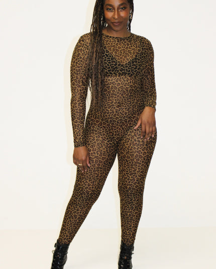 Cheetah mesh jumpsuit