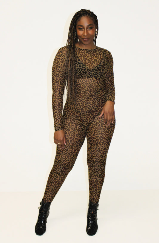 Cheetah mesh jumpsuit