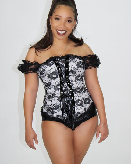 Corset with lace sleeve detailing