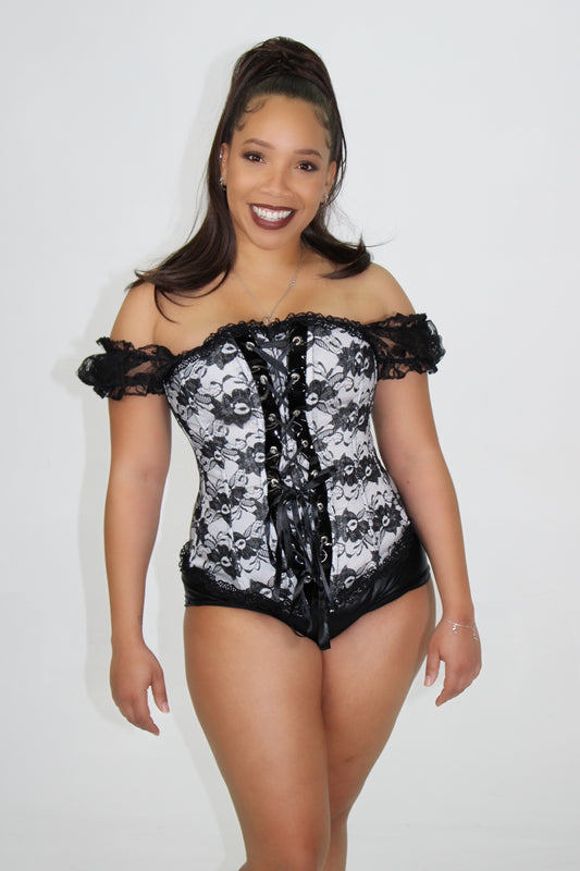 Corset with lace sleeve detailing