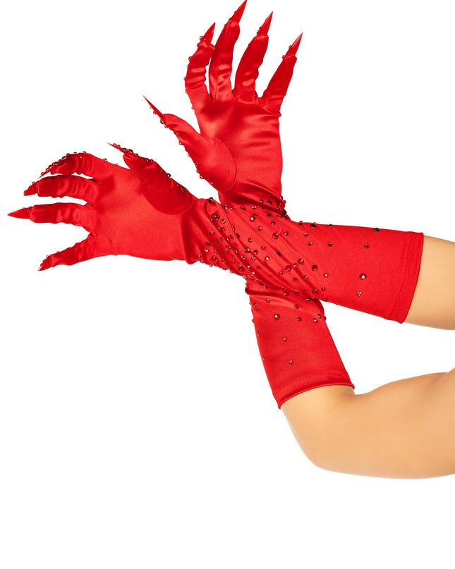 Rhinestone clawed glove red