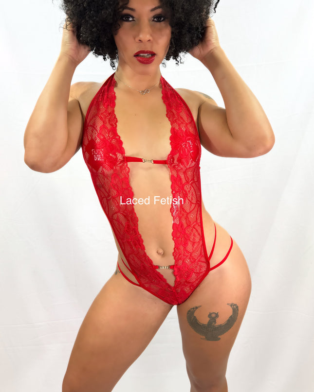 Red lace Strappy bodysuit