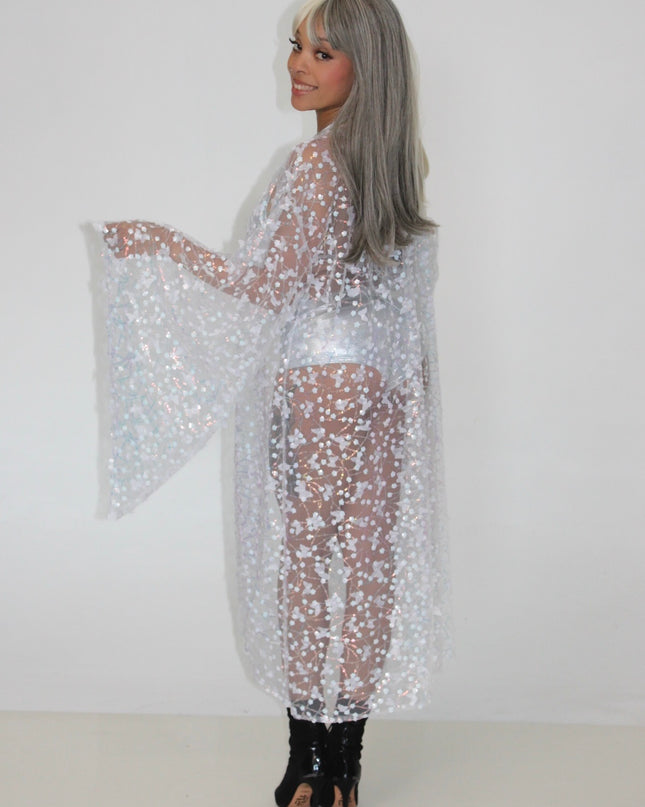 Sparkly Sequin Butterfly Robe white