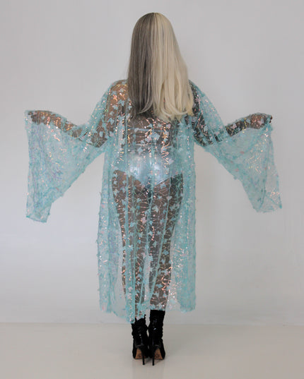 Sparkly Sequin Butterfly Turquoise Robe