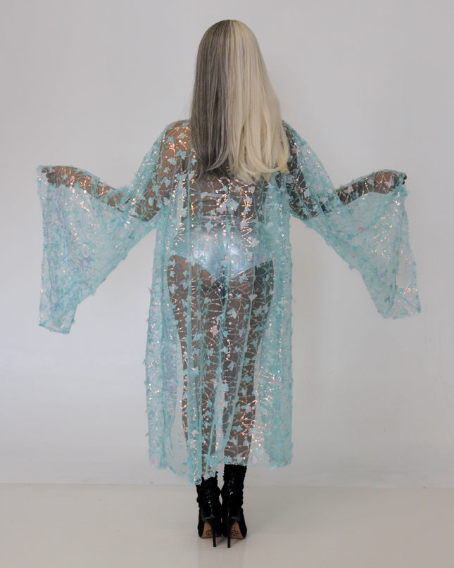 Sparkly Sequin Butterfly Turquoise Robe