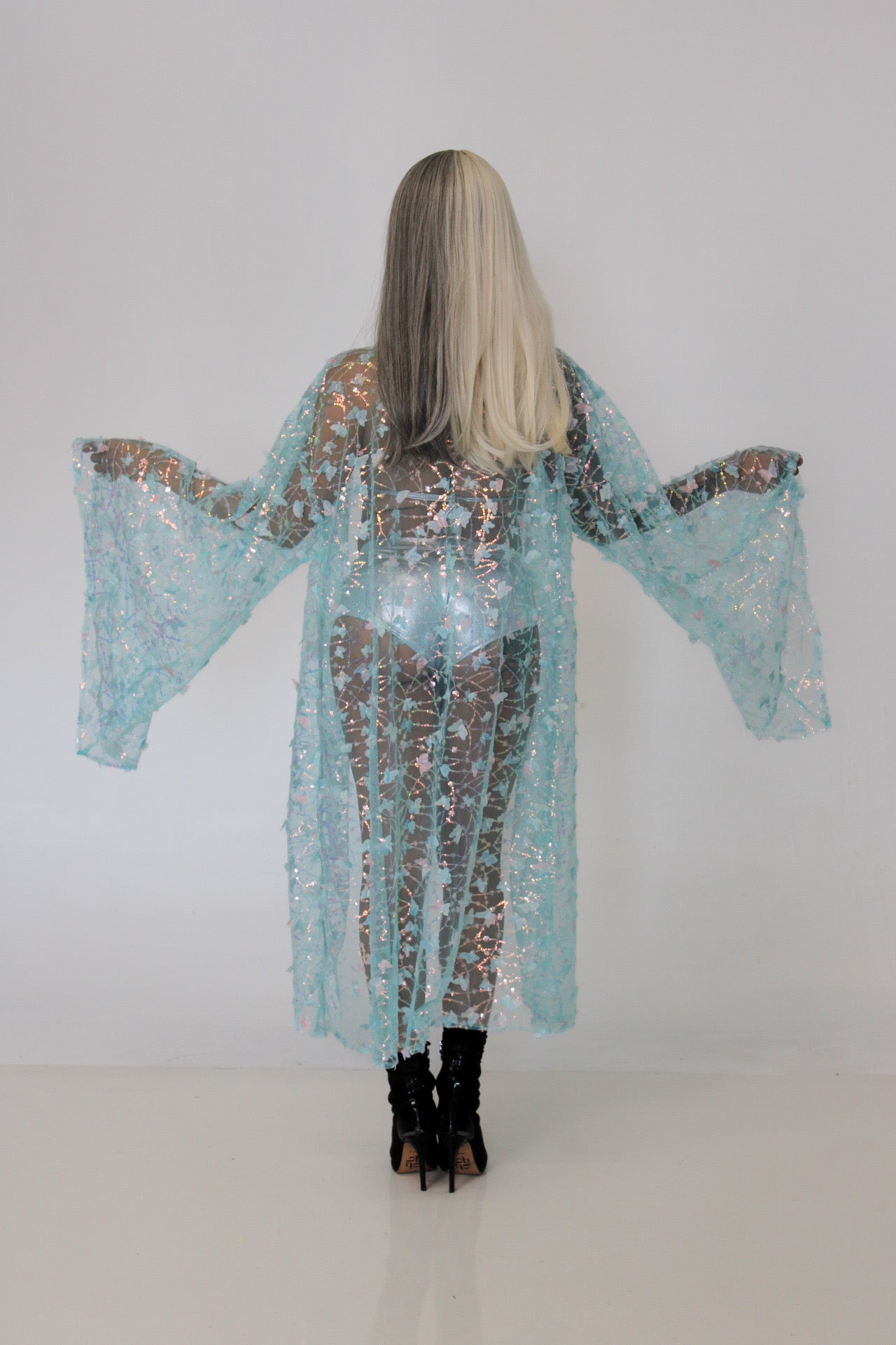 Sparkly Sequin Butterfly Turquoise Robe