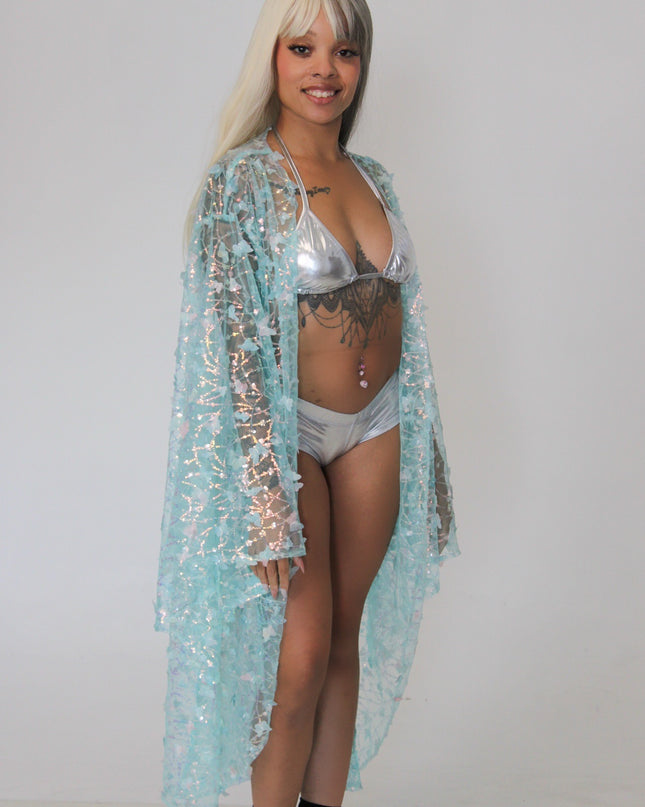 Sparkly Sequin Butterfly Turquoise Robe