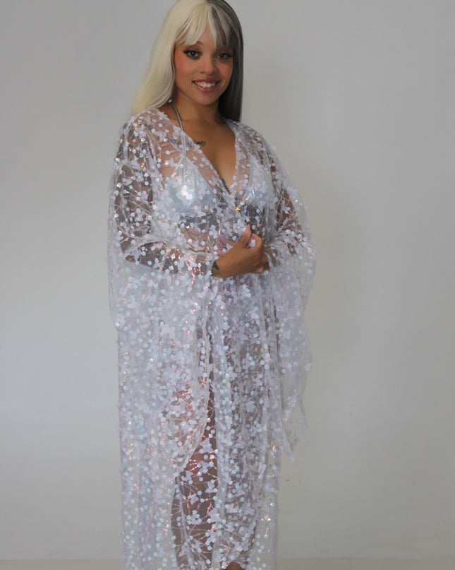Sparkly Sequin Butterfly Robe white