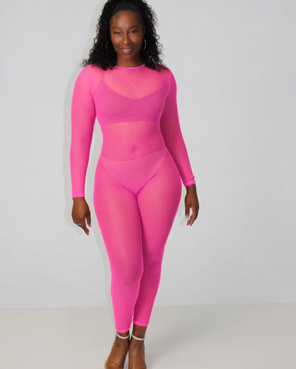 Neon Pink Mesh Jumpsuit