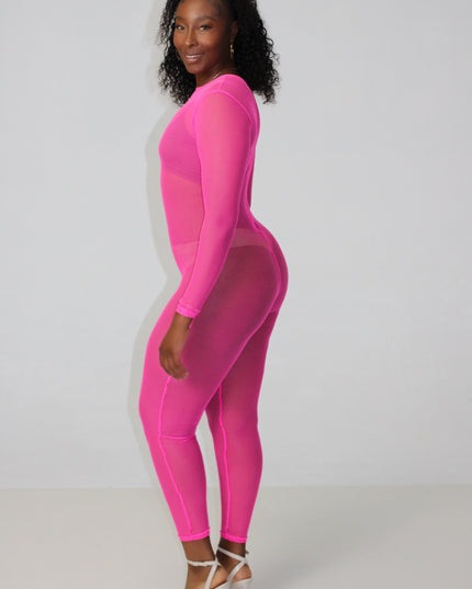 Neon Pink Mesh Jumpsuit