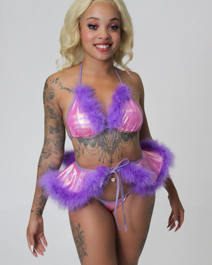 Holographic pink with purple fluffy set