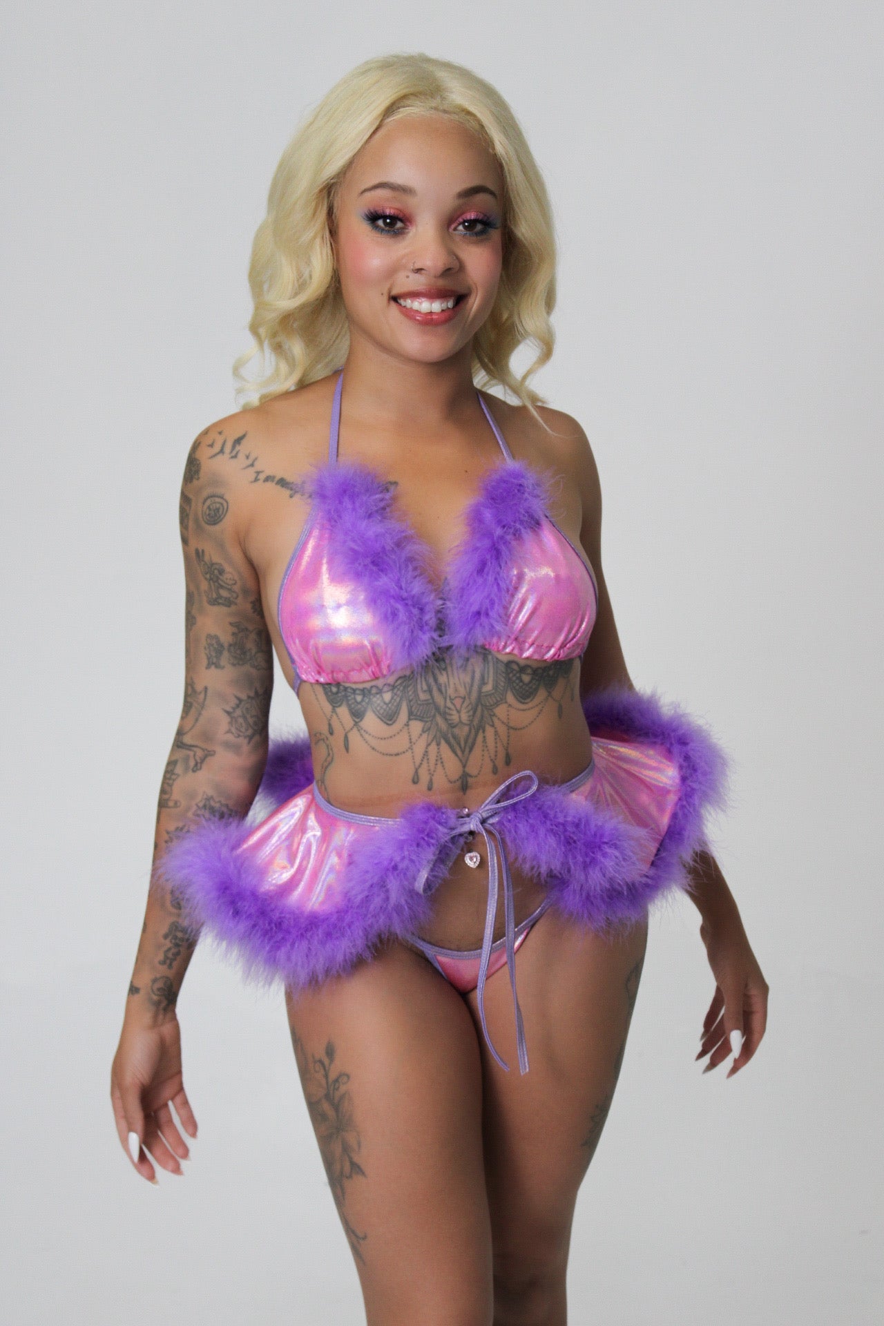 Holographic pink with purple fluffy set