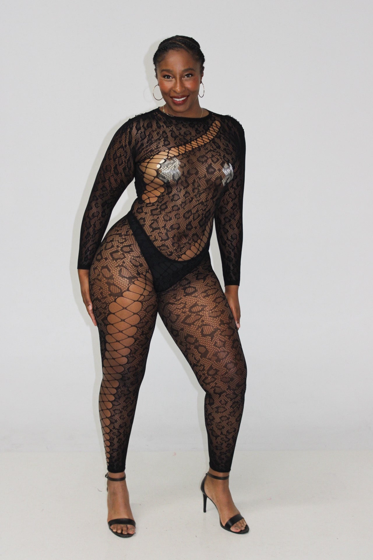 Black leopard fishnet jumpsuit