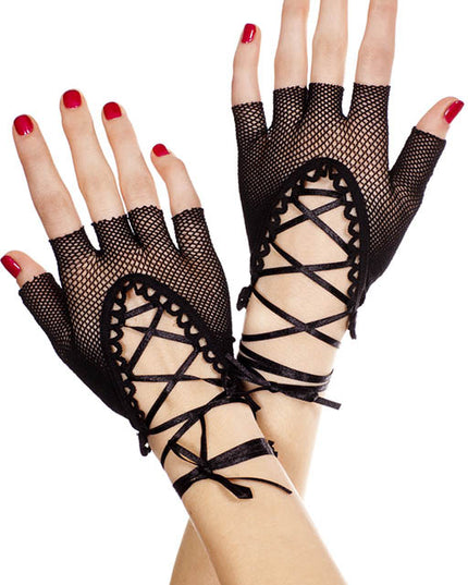 Fingerless lace up gloves
