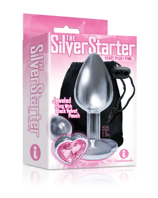 Silver starter heart gem pink