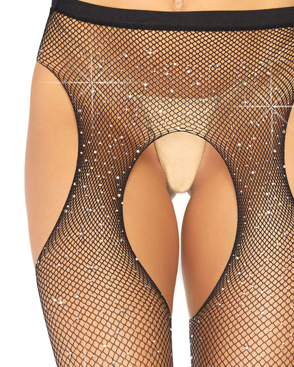 Garter rhinestone stockings black