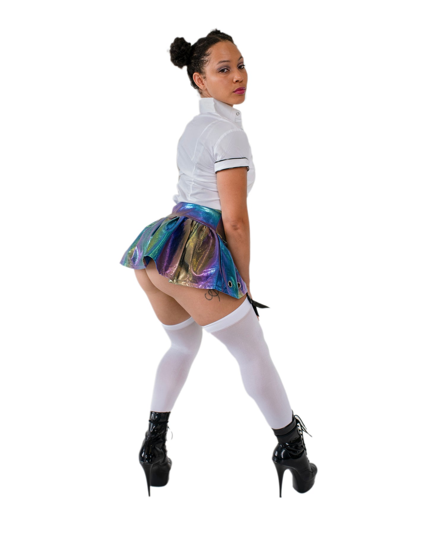 Rainbow pleather skirt