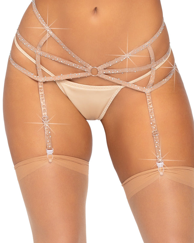 Strappy Rhinestone Garter Belt beige