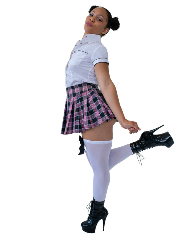 Baby pink plaid school girl skirt