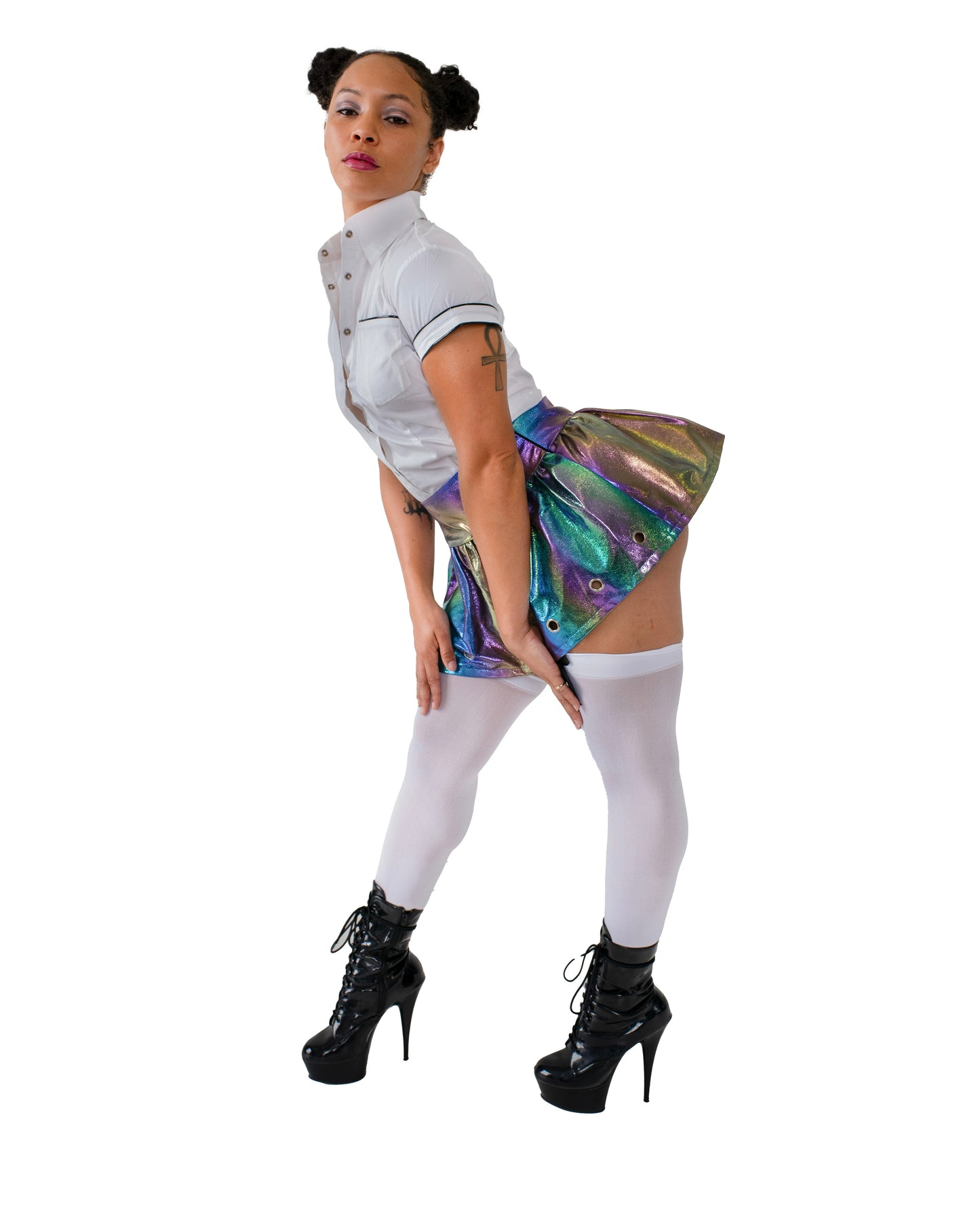 Rainbow pleather skirt