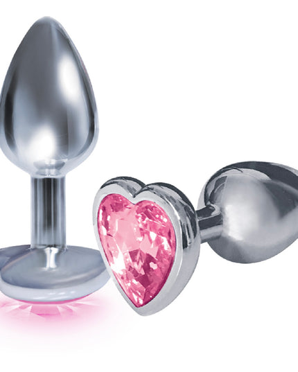 Silver starter heart gem pink