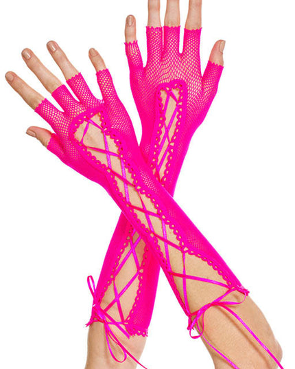 Fingerless fishnet gloves neon pink