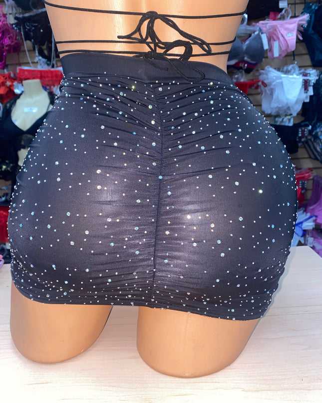 Rhinestone scrunched skirt