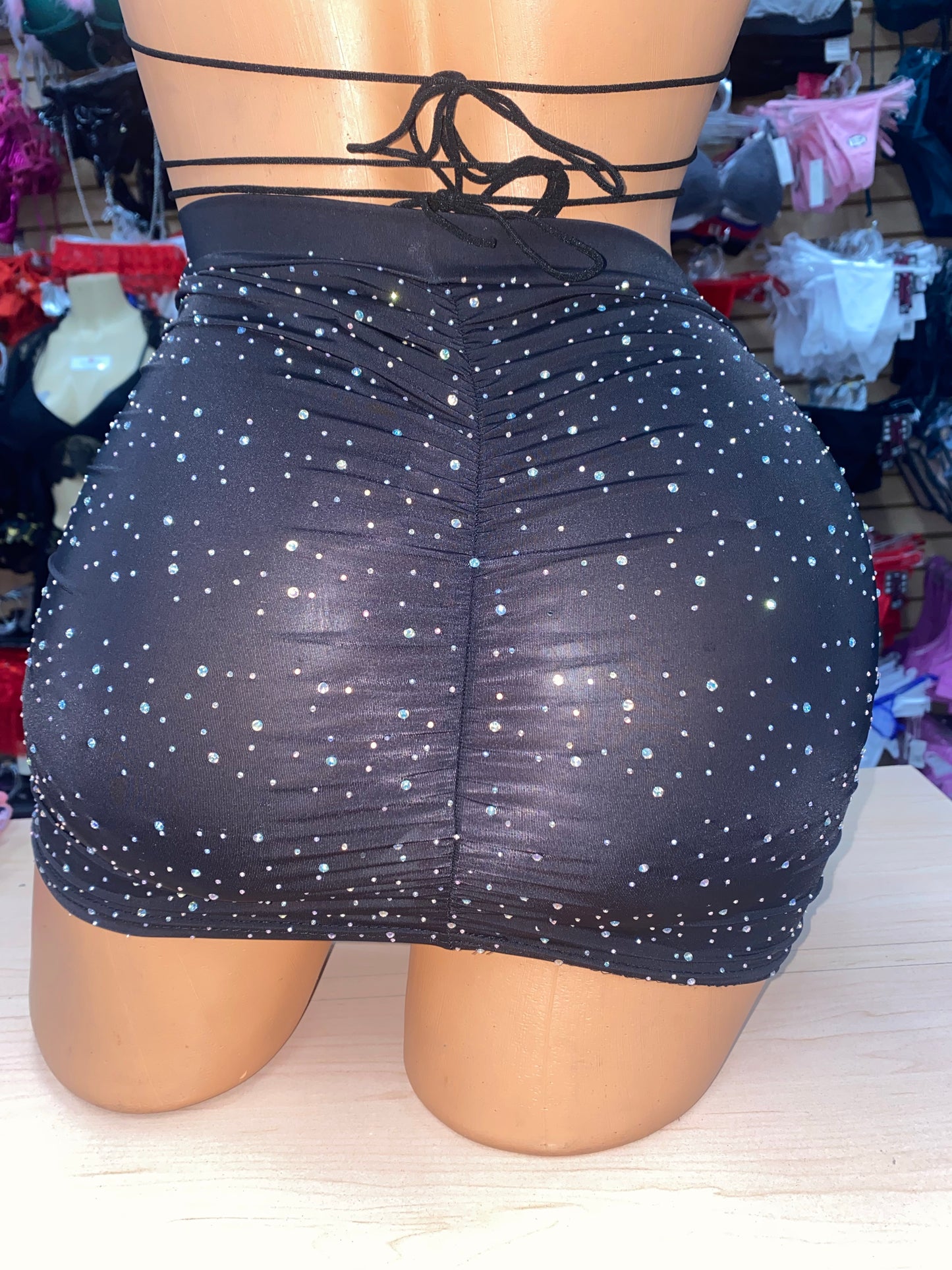 Rhinestone scrunched skirt