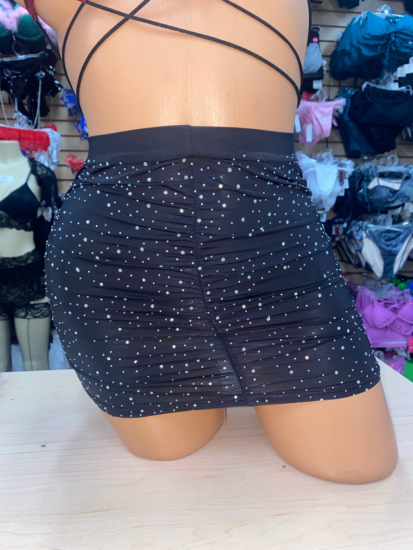 Rhinestone scrunched skirt